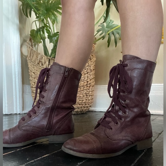 Wine Colored Lace Up Combat Boots - Picture 8 of 9